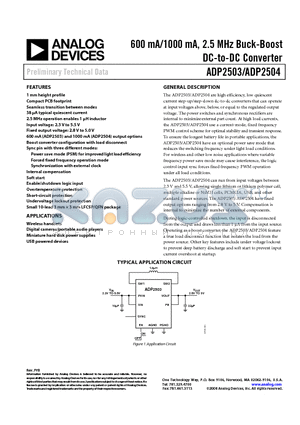 ADP2503ACPZ-2.8-R71 datasheet - 600 mA/1000 mA, 2.5 MHz Buck-Boost DC-to-DC Converter