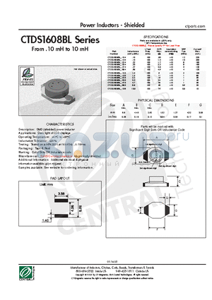 CTDS1608BL-154 datasheet - Power Inductors - Shielded