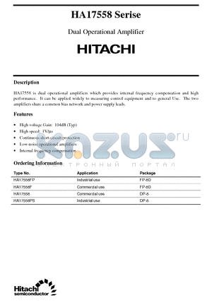 HA17558 datasheet - Dual Operational Amplifier
