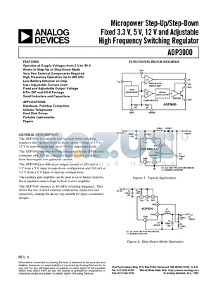 ADP3000 datasheet - Micropower Step-Up/Step-Down Fixed 3.3 V, 5 V, 12 V and Adjustable High Frequency Switching Regulator