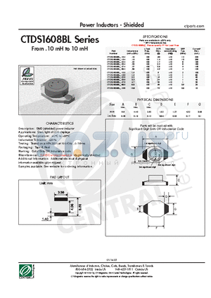 CTDS1608BLF-155 datasheet - Power Inductors - Shielded