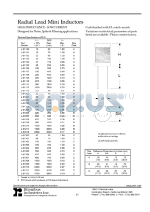 L-61107 datasheet - Radial Lead Mini Inductors