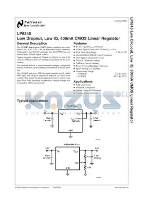 LP8345CDTX-2.5 datasheet - Low Dropout, Low IQ, 500mA CMOS Linear Regulator