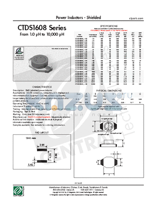 CTDS1608C-153 datasheet - Power Inductors - Shielded