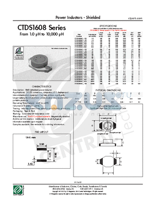 CTDS1608C-332 datasheet - Power Inductors - Shielded