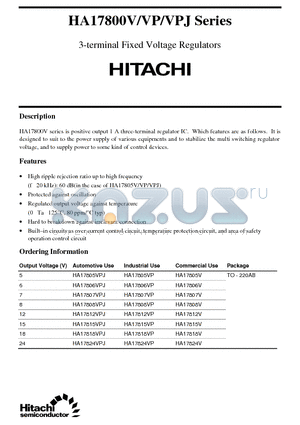HA17808V datasheet - 3-terminal Fixed Voltage Regulators