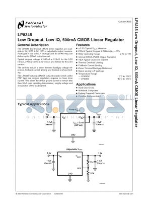 LP8345ILD-ADJ datasheet - Low Dropout, Low IQ, 500mA CMOS Linear Regulator