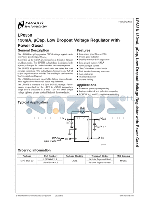LP8358 datasheet - 150mA, UCap, Low Dropout Voltage Regulator with Power Good