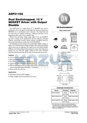 ADP3110AKCPZ-RL datasheet - Dual Bootstrapped, 12 V MOSFET Driver with Output Disable