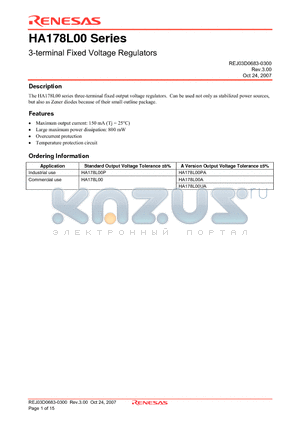 HA178L00 datasheet - 3-terminal Fixed Voltage Regulators