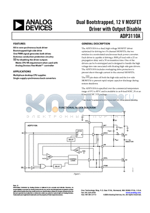 ADP3110AKRZ datasheet - Dual Bootstrapped, 12 V MOSFET Driver with Output Disable