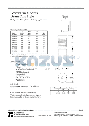 L-61405 datasheet - Power Line Chokes Drum Core Style