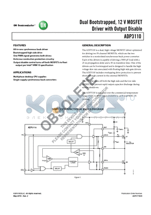 ADP3110KRZ datasheet - Dual Bootstrapped, 12 V MOSFET Driver with Output Disable