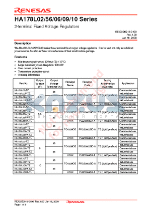 HA178L02A-TZ datasheet - 3-terminal Fixed Voltage Regulators
