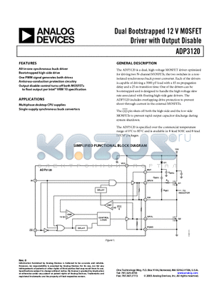 ADP3120JRZ datasheet - Dual Bootstrapped 12 V MOSFET Driver with Output Disable