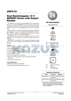 ADP3121JRZ-RL datasheet - Dual Bootstrapped, 12 V MOSFET Driver with Output Disable