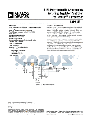 ADP3152AR datasheet - 5-Bit Programmable Synchronous Switching Regulator Controller for Pentium II Processor