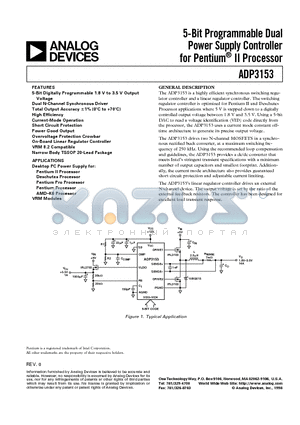 ADP3153ARU datasheet - 5-Bit Programmable Dual Power Supply Controller for Pentium II Processor