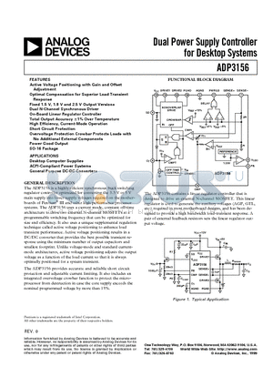 ADP3156JR-15 datasheet - Dual Power Supply Controller for Desktop Systems