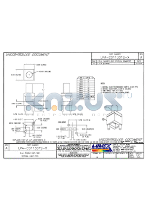 LPA-C011301S-50 datasheet - 3mm SINGLE UNIT, SMT, VERTICAL LIGHT PIPE.