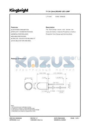 L-7113NT datasheet - T-13 (5 mm) ROUND LED LAM