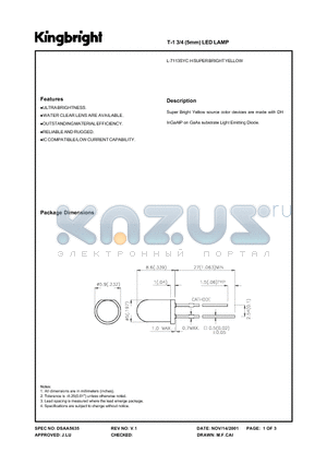 L-7113SYC datasheet - T-1 3/4 (5MM) LED LAMP