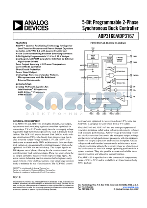 ADP3167JR datasheet - 5-Bit Programmable 2-Phase Synchronous Buck Controller