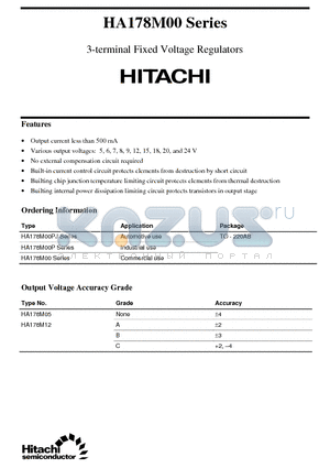 HA178M00 datasheet - 3-terminal Fixed Voltage Regulators