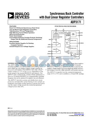 ADP3171JR datasheet - Synchronous Buck Controller with Dual Linear Regulator Controllers