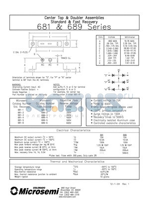 681-1 datasheet - RECTIFIERS ASSEMBLIES