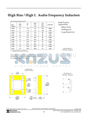 L-818 datasheet - High Bias / High L Audio Frequency Inductors