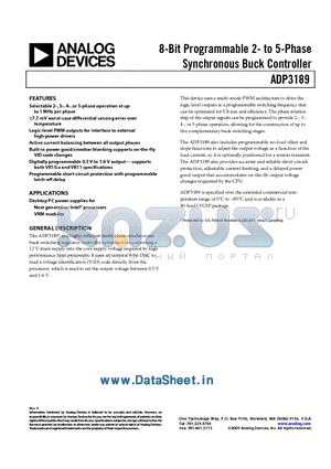 ADP3189 datasheet - 8-Bit Programmable 2- to 5-Phase Synchronous Buck Controller