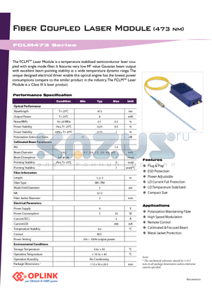 FCLM473S08LD3 datasheet - Fiber Coupled Laser Module