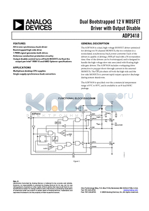 ADP3188 datasheet - Dual Bootstrapped 12 V MOSFET Driver with Output Disable