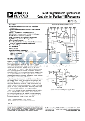 ADP3157JR datasheet - 5-Bit Programmable Synchronous Controller for Pentium III Processors