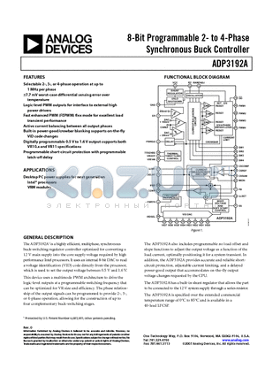 ADP3192AJCPZ-RL datasheet - 8-Bit Programmable 2- to 4-Phase Synchronous Buck Controller