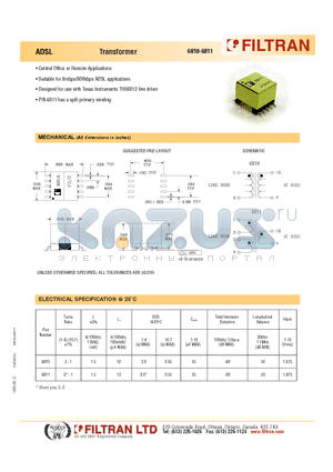 6810 datasheet - ADSL Transformer