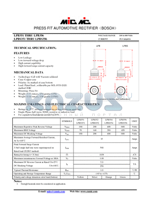 LPB351 datasheet - PRESS FIT AUTOMOTIVE RECTIFIERBOSCH