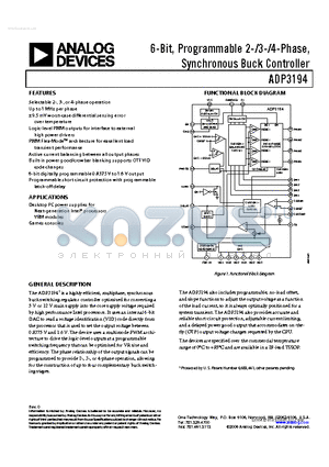 ADP3194 datasheet - 6-Bit, Programmable 2-/3-/4-Phase, Synchronous Buck Controller