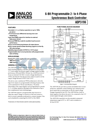 ADP3196 datasheet - 6-Bit Programmable 2- to 4-Phase Synchronous Buck Controller