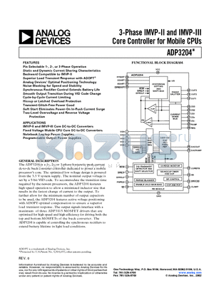 ADP3204JCP datasheet - 3-Phase IMVP-II and IMVP-III Core Controller for Mobile CPUs