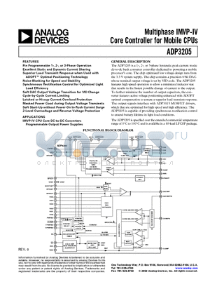 ADP3205 datasheet - Multiphase IMVP-IV Core Controller for Mobile CPUs