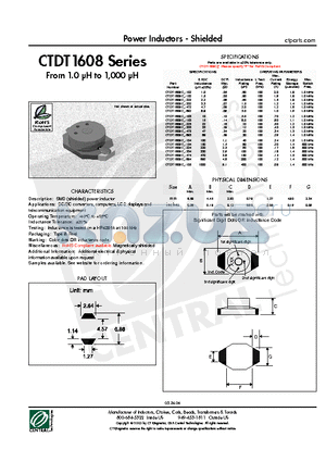 CTDT1608C-105 datasheet - Power Inductors - Shielded