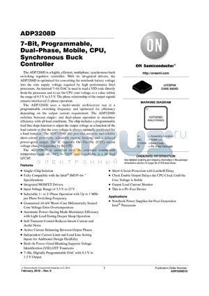 ADP3208DJCPZ-RL datasheet - 7-Bit, Programmable, Dual-Phase, Mobile, CPU, Synchronous Buck Controller