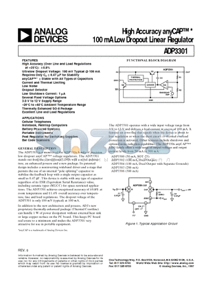 ADP3300 datasheet - High Accuracy anyCAP 100 mA Low Dropout Linear Regulator