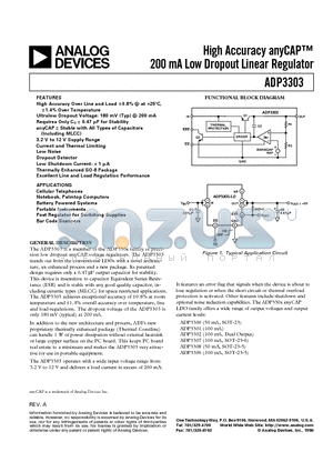 ADP3301 datasheet - High Accuracy anyCAP 200 mA Low Dropout Linear Regulator