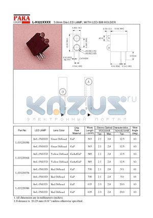 L-H322005B datasheet - 3.0mm Dia LED LAMP, WITH LED-308 HOLDER