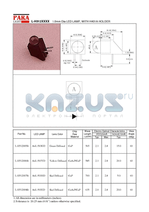 L-H512005B datasheet - 5.0mm Dia LED LAMP, WITH H401A HOLDER