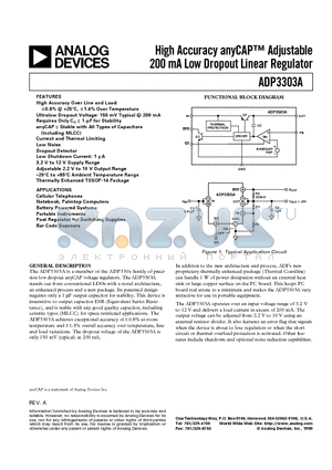 ADP3303A datasheet - High Accuracy anyCAP Adjustable 200 mA Low Dropout Linear Regulator