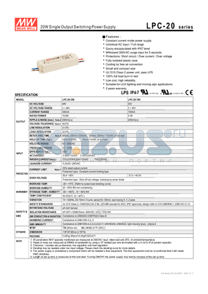 LPC-20-350 datasheet - 20W Single Output Switching Power Supply